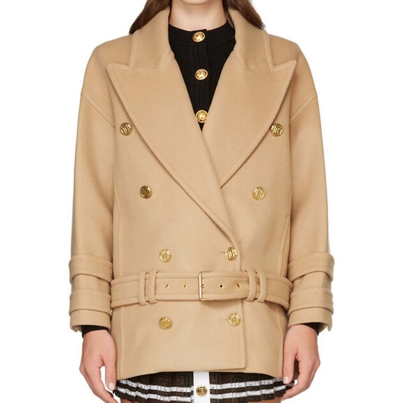 NWT size 10 Balmain Double breasted Wool Cashmere blend Felt Pea Coat in… - Picture 4 of 16